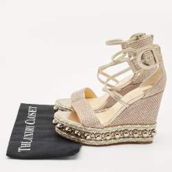 Christian Louboutin Gold Leather and Mesh Chocazeppa Wedge Sandals Size 36