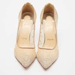 Pre Owned Christian Louboutin Beige Mesh Follies Strass Pumps Size 37.5