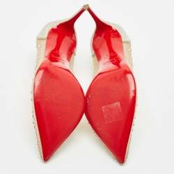 Pre Owned Christian Louboutin Beige Mesh Follies Strass Pumps Size 37.5