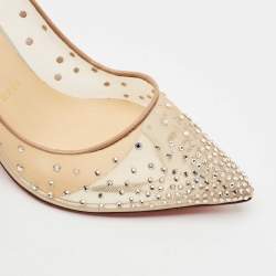 Pre Owned Christian Louboutin Beige Mesh Follies Strass Pumps Size 37.5