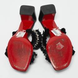 Christian Louboutin Black Raffia and Leather Marivodu Slide Sandals Size 37.5