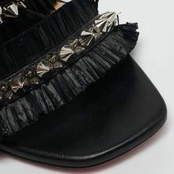 Christian Louboutin Black Raffia and Leather Marivodu Slide Sandals Size 37.5