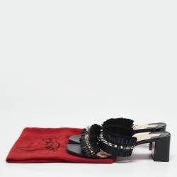 Christian Louboutin Black Raffia and Leather Marivodu Slide Sandals Size 37.5
