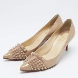 Christian Louboutin Beige Patent Leather and Mesh Pyrami Pumps Size 38
