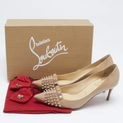 Christian Louboutin Beige Patent Leather and Mesh Pyrami Pumps Size 38