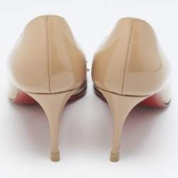 Christian Louboutin Beige Patent Leather and Mesh Pyrami Pumps Size 38