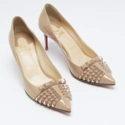 Christian Louboutin Beige Patent Leather and Mesh Pyrami Pumps Size 38