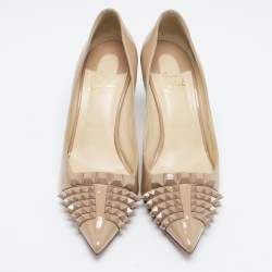 Christian Louboutin Beige Patent Leather and Mesh Pyrami Pumps Size 38