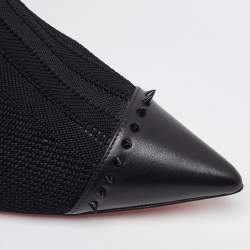 Christian Louboutin Black Knit Fabric and Leather Spikes Dovi Dova Socks Ankle Boots Size 40.5