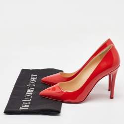 Christian Louboutin Coral Red Patent Leather Pigalle Follies Pointed Toe Pumps Size 36