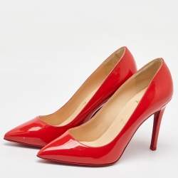 Christian Louboutin Coral Red Patent Leather Pigalle Follies Pointed Toe Pumps Size 36