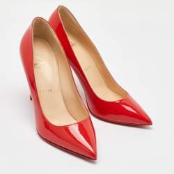 Christian Louboutin Coral Red Patent Leather Pigalle Follies Pointed Toe Pumps Size 36