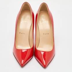 Christian Louboutin Coral Red Patent Leather Pigalle Follies Pointed Toe Pumps Size 36