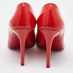 Christian Louboutin Coral Red Patent Leather Pigalle Follies Pointed Toe Pumps Size 36