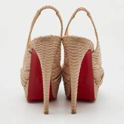 Christian Louboutin Beige Python Jenny Knotted Peep Toe Slingback Platform Pumps Size 40
