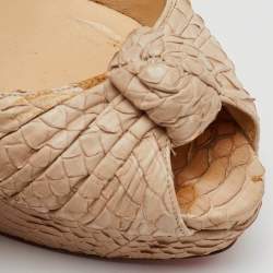 Christian Louboutin Beige Python Jenny Knotted Peep Toe Slingback Platform Pumps Size 40