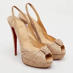 Christian Louboutin Beige Python Jenny Knotted Peep Toe Slingback Platform Pumps Size 40