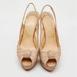 Christian Louboutin Beige Python Jenny Knotted Peep Toe Slingback Platform Pumps Size 40