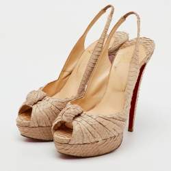 Christian Louboutin Beige Python Jenny Knotted Peep Toe Slingback Platform Pumps Size 40