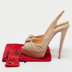 Christian Louboutin Beige Python Jenny Knotted Peep Toe Slingback Platform Pumps Size 40