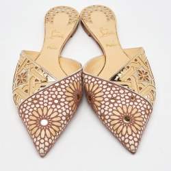 Christian Louboutin Multicolor Laser Cut Leather and Suede Royal Mansour Flat Mules Size 40