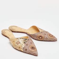 Christian Louboutin Multicolor Laser Cut Leather and Suede Royal Mansour Flat Mules Size 40