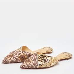 Christian Louboutin Multicolor Laser Cut Leather and Suede Royal Mansour Flat Mules Size 40