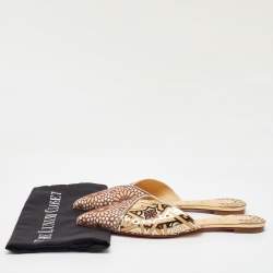 Christian Louboutin Multicolor Laser Cut Leather and Suede Royal Mansour Flat Mules Size 40