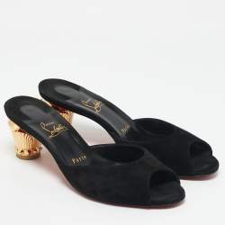 Christian Louboutin Black Suede Lipsita Slide Sandals Size 39