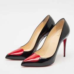 Christian Louboutin Black Patent Leather Doracora Red Heart Pumps Size 40