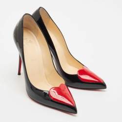 Christian Louboutin Black Patent Leather Doracora Red Heart Pumps Size 40