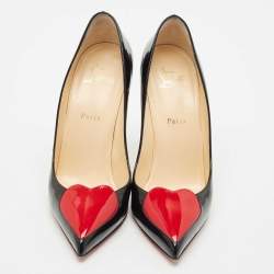 Christian Louboutin Black Patent Leather Doracora Red Heart Pumps Size 40