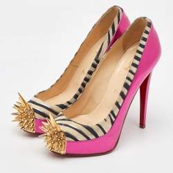 Christian Louboutin Multicolor Zebra Print Suede and Leather Asteroid Platform Pumps Size 38