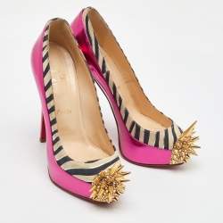 Christian Louboutin Multicolor Zebra Print Suede and Leather Asteroid Platform Pumps Size 38