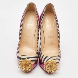 Christian Louboutin Multicolor Zebra Print Suede and Leather Asteroid Platform Pumps Size 38
