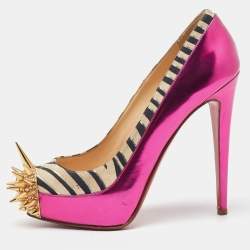 Christian Louboutin Multicolor Zebra Print Suede and Leather Asteroid Platform Pumps Size 38