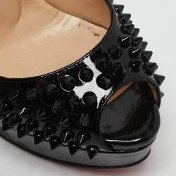 مملوكة مسبقًا حذاء كعب عالي كريستيان لوبوتان جلد أسود لامع سبيك ليدي بيب مقاس 35