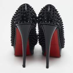 مملوكة مسبقًا حذاء كعب عالي كريستيان لوبوتان جلد أسود لامع سبيك ليدي بيب مقاس 35