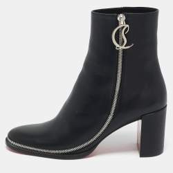 Christian Louboutin Black Leather CL Zip Ankle Boots Size 38