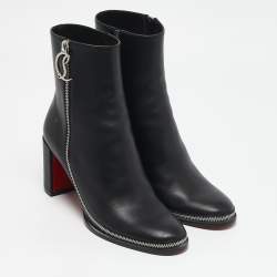 Christian Louboutin Black Leather CL Zip Ankle Boots Size 38