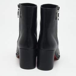 Christian Louboutin Black Leather CL Zip Ankle Boots Size 38