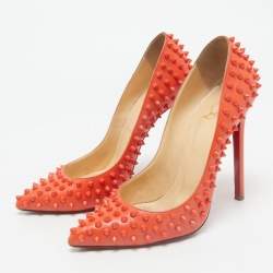 Christian Louboutin Orange Leather Pigalle Spikes Pumps Size 41 