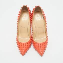 Christian Louboutin Orange Leather Pigalle Spikes Pumps Size 41 