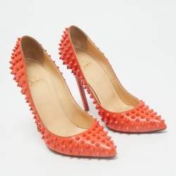 Christian Louboutin Orange Leather Pigalle Spikes Pumps Size 41 
