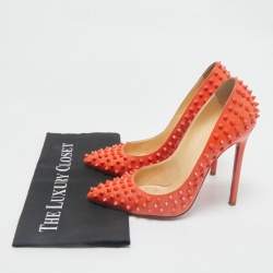Christian Louboutin Orange Leather Pigalle Spikes Pumps Size 41 