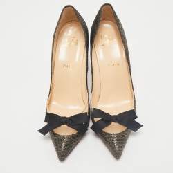 Christian Louboutin Metallic Two Tone Glitter Love Me Lady Bow Pumps Size 39.5