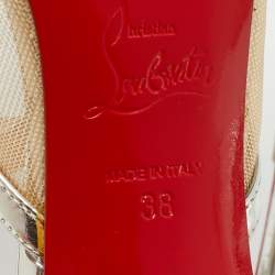 Christian Louboutin Silver/Beige Leather and Mesh Twistissima Pumps Size 38