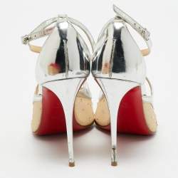 Christian Louboutin Silver/Beige Leather and Mesh Twistissima Pumps Size 38