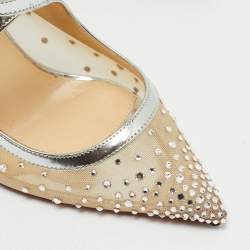 Christian Louboutin Silver/Beige Leather and Mesh Twistissima Pumps Size 38