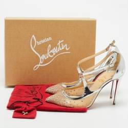 Christian Louboutin Silver/Beige Leather and Mesh Twistissima Pumps Size 38
